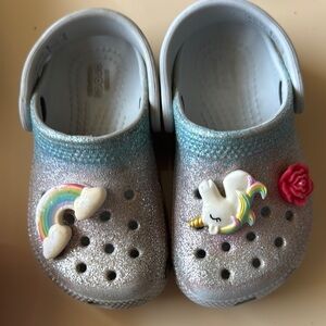 CROCS Silver and Blue Sandals with Ventilation and Heel Strap